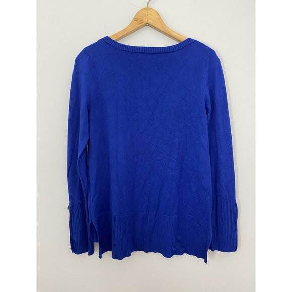 Melissa Paige Women's Size Small Button Cuff Sweater Split Hem Blue - Picture 2 of 8